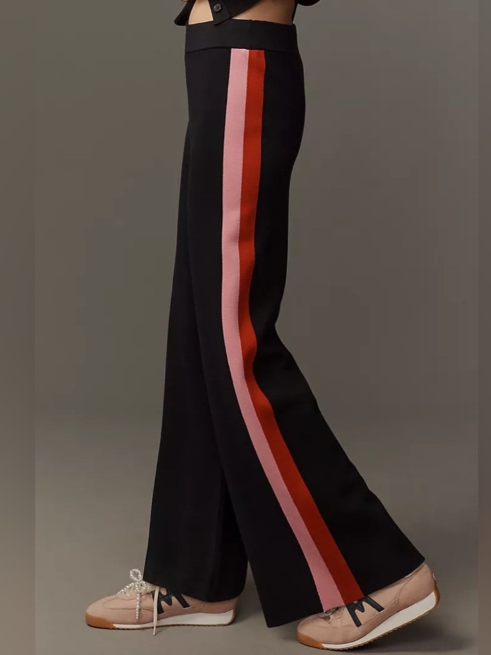 Anthropologie Maeve Side-Stripe Knit Track Pants Navy Pink Wide Leg X-Small